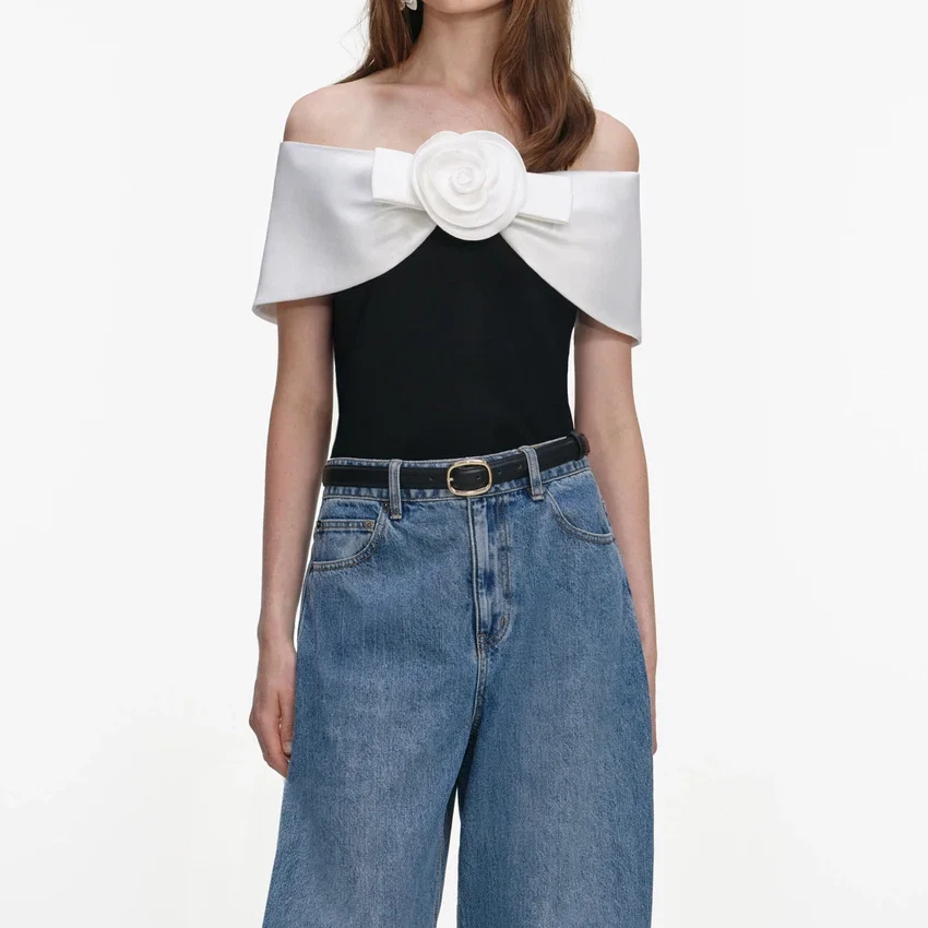 Black Crepe Flower Top Black Crepe Flower Top