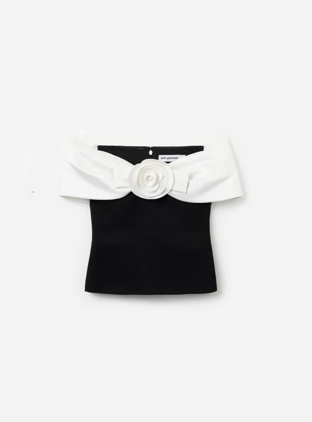 Black Crepe Flower Top Black Crepe Flower Top