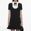 Black Crepe Lace Bib Mini Dress