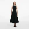 Black Crepe Pearl Trim Midi Dress