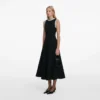 Black Crepe Pearl Trim Midi Dress