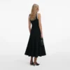Black Crepe Pearl Trim Midi Dress
