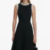 Black Crepe Pearl Trim Midi Dress
