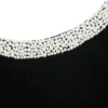 Black Crepe Pearl Trim Midi Dress