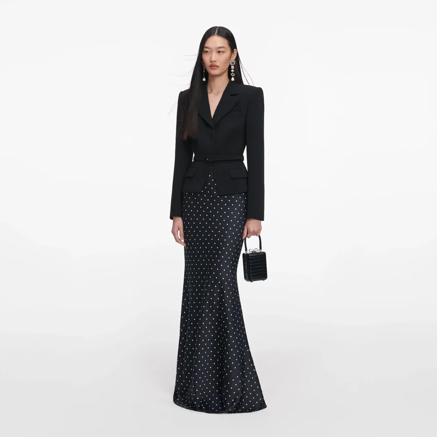 Black Crepe Polka Dot Maxi Dress Black Crepe Polka Dot Maxi Dress