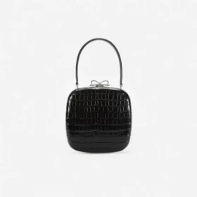 Black Croc Leather Compact Mini Bag