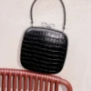 Black Croc Leather Compact Mini Bag