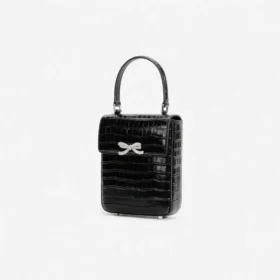 Black Croc Leather Structured Mini Bag