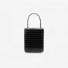 Black Croc Leather Structured Mini Bag
