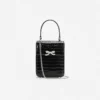 Black Croc Leather Structured Mini Bag