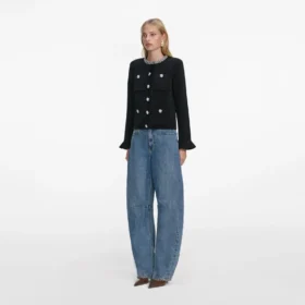 Black Crystal Button Cardigan