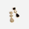 Black Enamel Gold Three Tiered Earrings