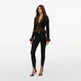 Black Faux Fur Knit Cardigan