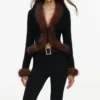 Black Faux Fur Knit Cardigan