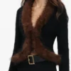 Black Faux Fur Knit Cardigan