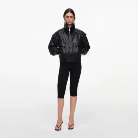 Black Faux Leather Bomber Jacket