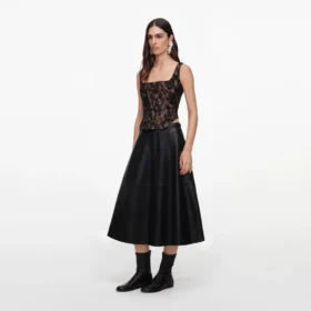 Black Faux Leather Midi Skirt