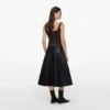 Black Faux Leather Midi Skirt