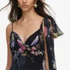 Black Floral Georgette Feather Maxi Dress