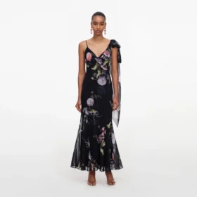 Black Floral Georgette Maxi Dress