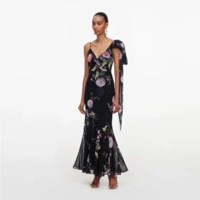 Black Floral Georgette Maxi Dress