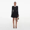 Black Flower Trim Knit Mini Dress