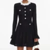 Black Flower Trim Knit Mini Dress