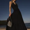 Black Jersey Gathered Maxi Dress