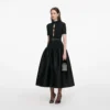 Black Knit Taffeta Midi Dress