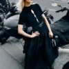 Black Knit Taffeta Midi Dress