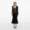 Black Lace Insert Peplum Knit Midi Dress