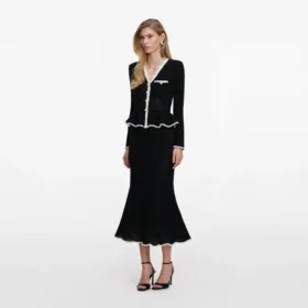 Black Lace Insert Peplum Knit Midi Dress