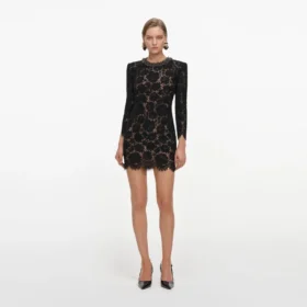 Black Lace Long Sleeve Mini Dress
