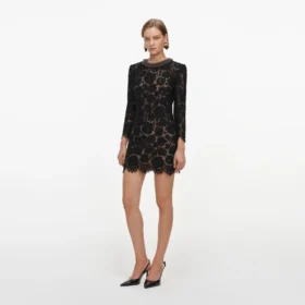 Black Lace Long Sleeve Mini Dress