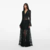 Black Lace Ruffle Maxi Dress