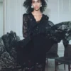 Black Lace Ruffle Maxi Dress
