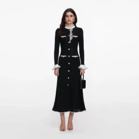 Black Lace Trim Knit Midi Dress
