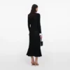 Black Lace Trim Knit Midi Dress