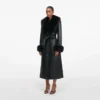 Black Leather Faux Fur Collared Coat