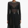 Black Organza Lace Midi Skirt