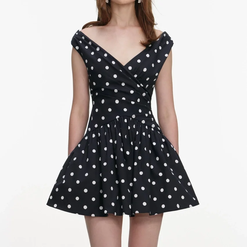 Black Polka Dot Cotton Mini Dress Black Polka Dot Cotton Mini Dress