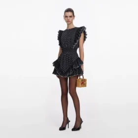 Black Polka Dot Frill Mini Dress