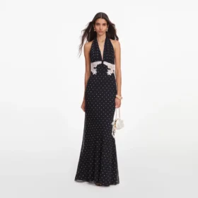 Black Polka Dot Halter Neck Maxi Dress