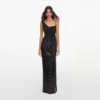 Black Rhinestone Draped Maxi Dress