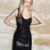 Black Rhinestone Draped Maxi Dress