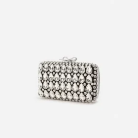Black Satin Crystal Clutch Bag