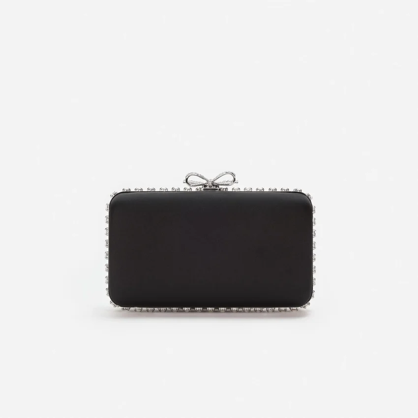 Black Satin Crystal Clutch Bag Black Satin Crystal Clutch Bag
