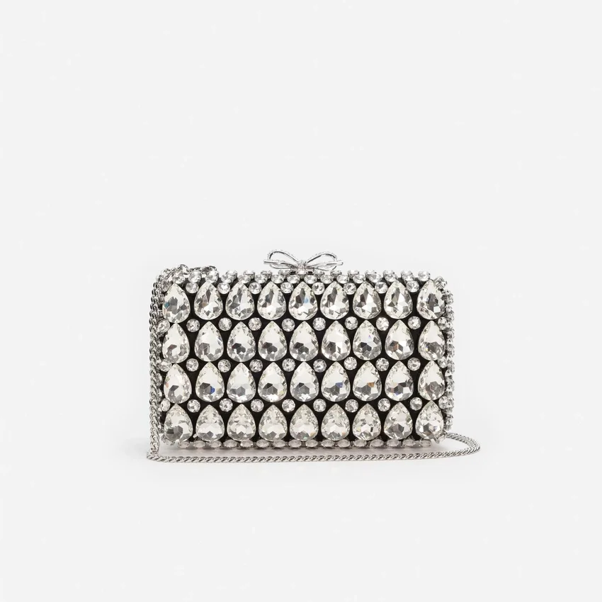 Black Satin Crystal Clutch Bag Black Satin Crystal Clutch Bag