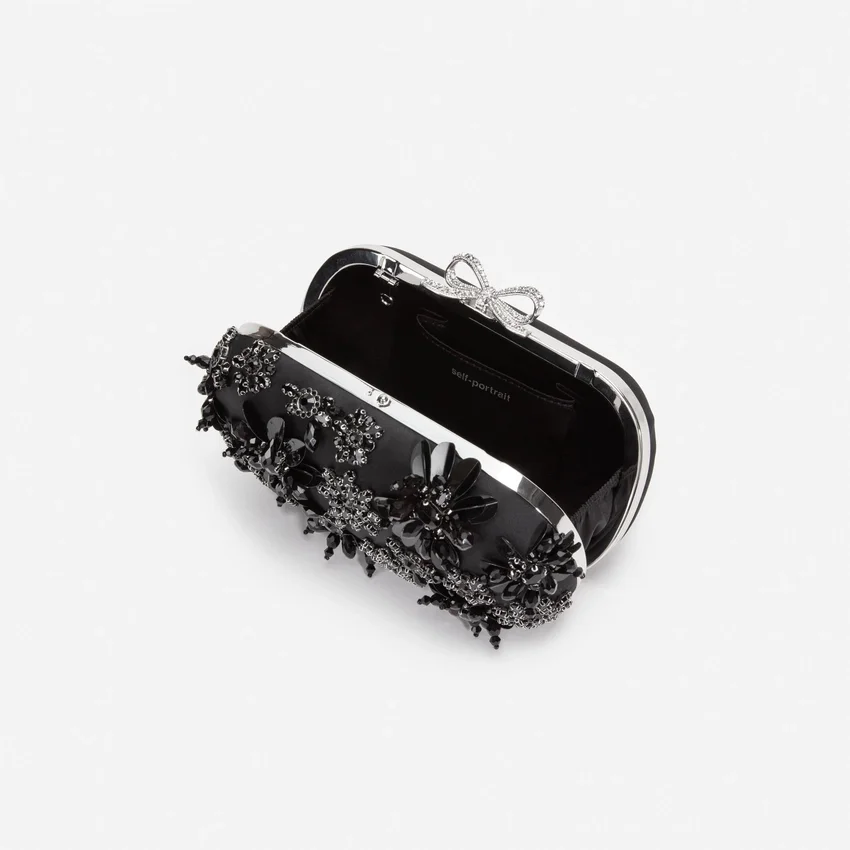 Black Satin Floral Crystal Clutch Bag Black Satin Floral Crystal Clutch Bag