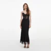 Black Satin Lace Midi Dress